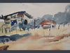 Vintage Asian Landscape Watercolor Painting Signed J. Drew Unframed 15X11