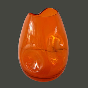 Mid Century Tangerine Orange Art Glass Indented Vase Large 12.75" Style of Blenko Winslow Anderson - Premier Estate Gallery