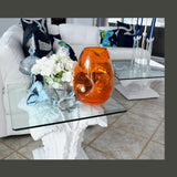 Mid Century Tangerine Orange Art Glass Indented Vase Large 12.75" Style of Blenko Winslow Anderson