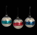1940s Distressed Striped Mercury Glass Ornaments X7, Nautical Christmas Decor