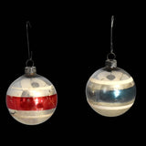 1940s Distressed Striped Mercury Glass Ornaments X7, Nautical Christmas Decor