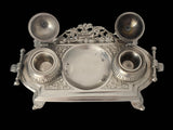 Antique Ornate Double Inkwell Footed Nickel Plated - Premier Estate Gallery  3