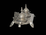 Antique Ornate Double Inkwell Footed Nickel Silver Plated