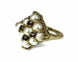 14k White Pearl and Sapphire Cocktail Ring Heavy Vintage Setting - Premier Estate Gallery 4