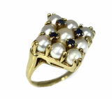 14k White Pearl and Sapphire Cocktail Ring Heavy Vintage Setting - Premier Estate Gallery 
