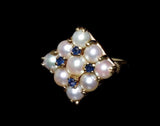 14k White Pearl and Sapphire Cocktail Ring Heavy Vintage Setting - Premier Estate Gallery 5
