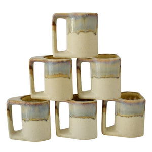 Vintage Rodolfo Padilla Studio Art Pottery Drip Glaze Coffee Mug Set of 6, Natural, Southwestern, CM, Minimalist, Boho Style  - Premier Estate Gallery 1