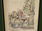 Vintage Franz Herbelot Paris Place Blanche Watercolor Painting Signed Framed c1950 Parisian Decor