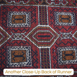 Vintage Lori Geometric Persian Wool Runner Rug 9ft X 2.3 Ft, Persian Tribal Geometric Runner Vintage Burgundy Red Blue 9ft