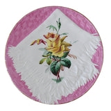 Antique Pink Porcelain Napkin on Plate w Yellow Rose Superb Victorian Pink Decor - Premier Estate Gallery
