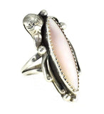 Vintage Silver Navajo Pink Shell Ring Big Elongated Setting Boho Style - Premier Estate Gallery 2