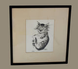 Antique Happy Cat "Pootie" Drawing by Thelma Frazier Cowan Pottery Artist Signed Framed - Premier Estate Gallery 1