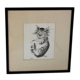 Antique Happy Cat "Pootie" Drawing by Thelma Frazier Cowan Pottery Artist Signed Framed - Premier Estate Gallery