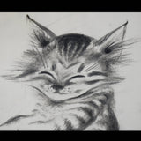 Antique Happy Cat "Pootie" Drawing by Thelma Frazier Cowan Pottery Artist Signed Framed