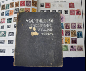 1940s Postage Stamp Album Collection Over 980 Stamps USA Stamps, World Stamps, Antique Stamps, Vintage Stamps - Premier Estate Gallery