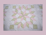 Antique Hand Stitched Quilt 8 Point Fancy Star Blocks Pink and Green Pastels c1920 Full Size - Premier Estate Gallery 1