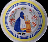 Quimper de LaHubaudiere Plate Set Woman w Butter Churn Man w Piccolo, French Country Farmhouse Plate Rack Decor - Premier Estate Gallery 1