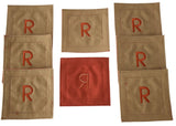 Vintage Initial R Embroidered Linen Coasters Set of 8 Natural Decor Boho Chic MCM - Premier Estate Gallery 1