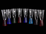 MCM Style Royal Caribbean Art Glass Shot Glasses Rainbow Colors Weighed Bases X8 Vintage - Premier Estate Gallery