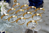 Vintage Tiffin Rambler Rose Champagne Glasses Stemware X12 Heavy Gold Trim Stem 15042 Optic Glass