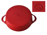 Cherry Red Cast Iron Pot with Lid by GDL Giada De Lauretiis, Large Red Cast Iron Cookware Pan with Lid