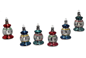 German Mercury Glass Reflector Christmas Ornaments Vintage Lantern Style Jewel Colors c1950 - Premier Estate Gallery