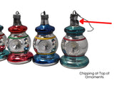 German Mercury Glass Reflector Christmas Ornaments Vintage Lantern Style Jewel Colors c1950