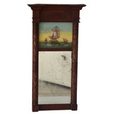 Antique Federal Reverse Painted Glass Mahogany Tall Ships Mirror, Antique Nautical Coastal Decor - Premier Estate Gallery 1