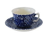Stafforshire Blue Calico Chintz Tea Cup and Saucer by Royal Crownford JH Weatherby French Country - Premier Estate Gallery