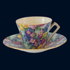 Vintage Royal Winton Grimwades Julia Chintz Flat Cup and Saucer, Porcelain Teacup and Saucer Chintz Pink Blue Yellow French Country Charm - Premier Estate Gallery