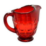 Vintage Viking Glass Ruby Red Georgian Pitcher 48 oz, MCM Art Glass Red Pitcher Barware Iced Tea