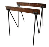 Best Antique Iron Wood Sawhorses Intials SE ES Cut Outs Make Industrial Farmhouse Table or Desk - Premier Estate Gallery 3