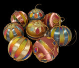 1960s Rainbow Satin Gold Applique Christmas Ornaments Set of 6 Alice in Wonderland Style - Premier Estate Gallery