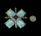 Schreiner Large Cross Rhinestone Brooch Aqua Purple Bavarian Crystals Ornate Setting RARE Book Piece Vintage - Premier Estate Gallery 3