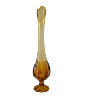 1960s Viking Epic 6 Petal Swung Art Glass Vase 20", Tall MCM Art Glass Yellow Golden Amber Vase - Premier Estate Gallery 