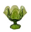 1960s LE Smith Green Simplicity Footed Petal Bowl, MCM Spring Green Art Glass Bowl, Mid Century Lime Green Compote Art Glass - Premier Estate Gallery