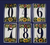 Vintage Porcelain Tile House Numbers Sunflowers Florals Italy, Cottage Hacidenda Talavera Country Style Address Number Tiles - Premier Estate Gallery
