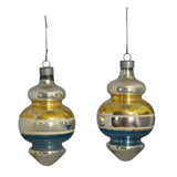 MCM Finial Form Mercury Glass Christmas Ornaments X2 Blue and Gold Stripes - Premier Estate Gallery