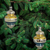 MCM Finial Form Mercury Glass Christmas Ornaments X2 Blue and Gold Stripes - Premier Estate Gallery 1a