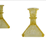 Vintage Tiara Constellation Yellow Pressed Glass Candlestick Holders, Indiana Tiara Constellation Yellow Candle Holders Vintage