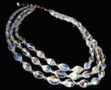 1950s Glamour AB Crystal Triple Strand Necklace Big Graduated Aurora Borealis Beads - Premier Estate Gallery  1