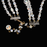 1950s Glamour AB Crystal Triple Strand Necklace Big Graduated Aurora Borealis Beads