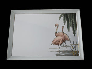 Turner Art Deco Style Flamingos Wading Mirror 28X20 inch, 1950s Pink Flamingo Framed Mirror by Turner, Coastal Decor, Florida Decor, Palm Beach Style - Premier Estate Gallery 