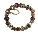 Romantic Victorian Style Charm Bracelet Gold Silver Bronze Plated 19 Jeweled Charms - Premier Estate Gallery
