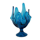 Mid Century Viking Epic Bluenique 6 Petal 8 1/2" Vase, Viking Art Glass Epic Line Bluenique Compote