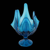 Mid Century Viking Epic Bluenique 6 Petal 8 1/2" Vase, Viking Art Glass Epic Line Bluenique Compote - Premier Estate Gallery