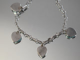 Estate Art Deco Guilloche Enamel Hearts Charm Bracelet Sterling Silver 6 1/4"