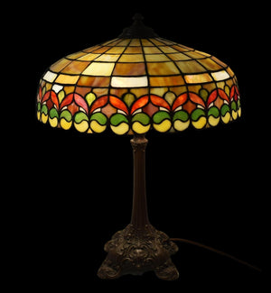 Art Nouveau Wilkinson Bronze Leaded Glass Lamp No. 515 Working Gorgeous Antique Lighting - Premier Estate Gallery