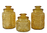 Vintage Federal Glass Big Show Off Sun Gold lass Canister Set 3 pc, Yellow Pattern Glass Farmhouse Country Kitchen Decor - Premier Estate Gallery