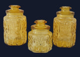 Vintage Federal Glass Big Show Off Sun Gold lass Canister Set 3 pc, Yellow Pattern Glass Farmhouse Country Kitchen Decor - Premier Estate Gallery 1